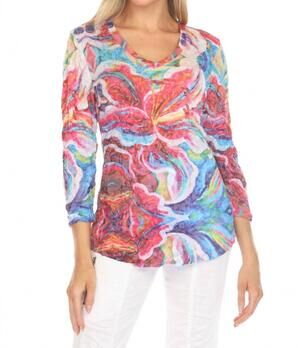 NEW CARINE vibrant v-neck top in radiant lily